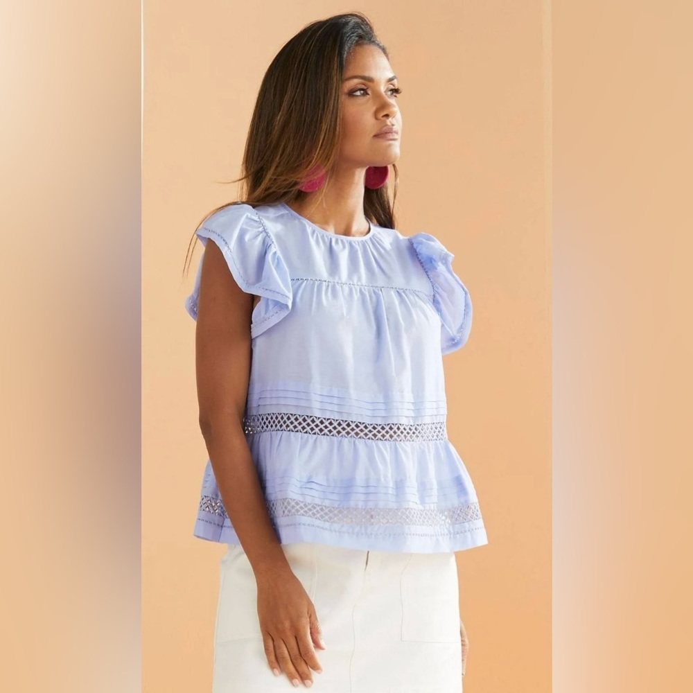 Marie Oliver Pennie Top Periwinkle Light Blue Purple Bohemian Boho Blouse Top - Picture 3 of 7